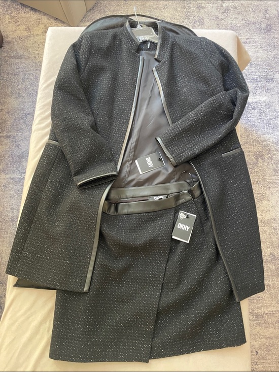 Dkny Jackets & Blazers - DKNY Black Tweed Collarless Blazer with Leather Trim